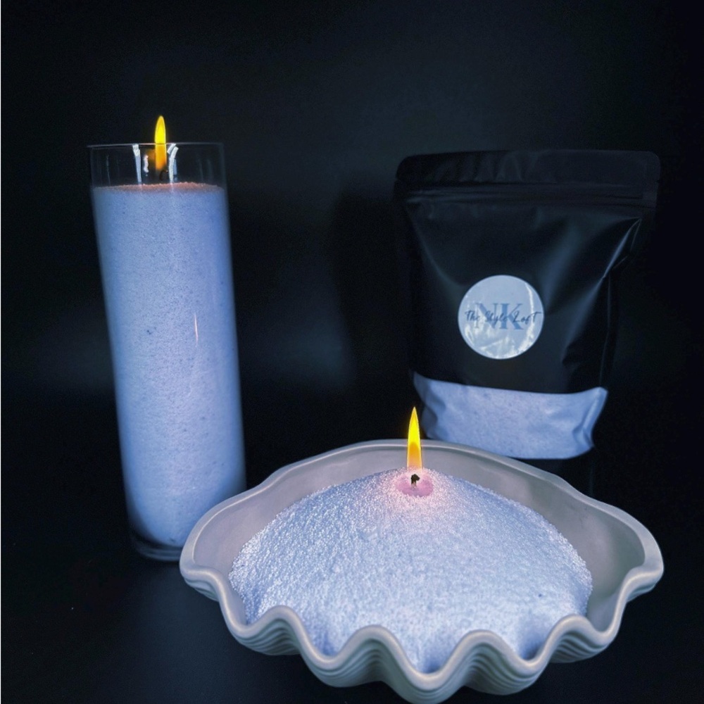 Candle Sand Candle Light Blue Candle Sand Palm Wax Granulated Sand 1 Lb+ 5 Wick